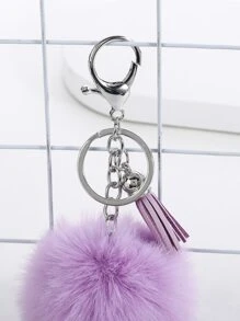 1pc Women Pom Pom Charm Cute Keychain, For Daily Life Car Accessories Bag Charm - Purple - View 3