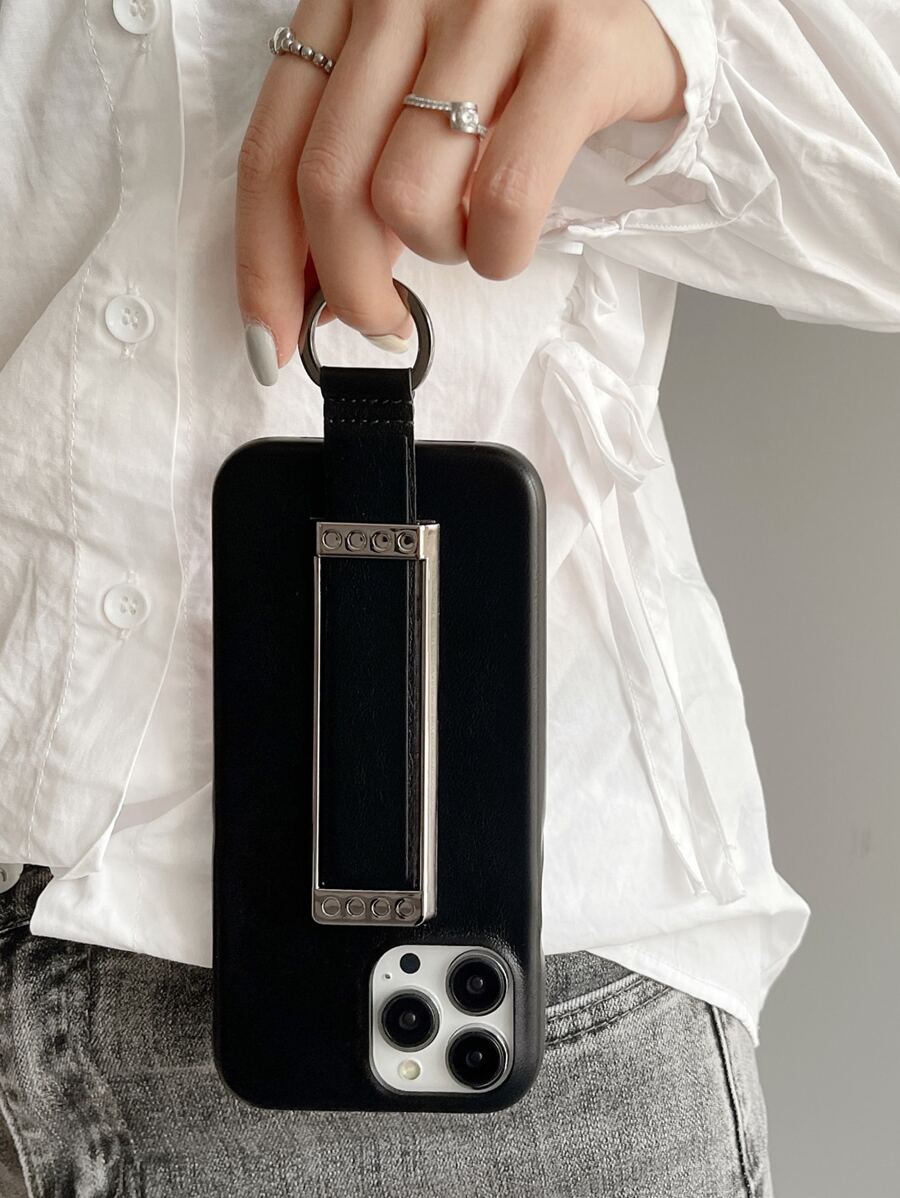 Solid Phone Case With Push Pull Hand Strap