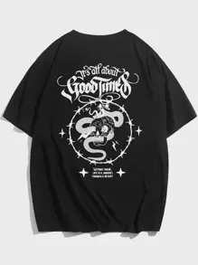 ROMWE MEN Guys Snake Skull Graphic Tee - Black - View 1