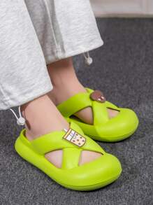 Mujer Chanclas con diseño de oso de dibujos animados con diseño de abertura EVA miedoso - Verde - Ver 1