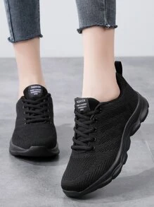 Giày thể thao nữ dệt kim thoáng khí thoải mái cho mùa xuân hè - màu đen - Xem 4
