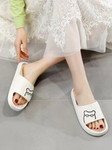 Women Cartoon Bear Slides, Plastic Fashion Slides,Beach Outfits,Slippers Women - White - View 5