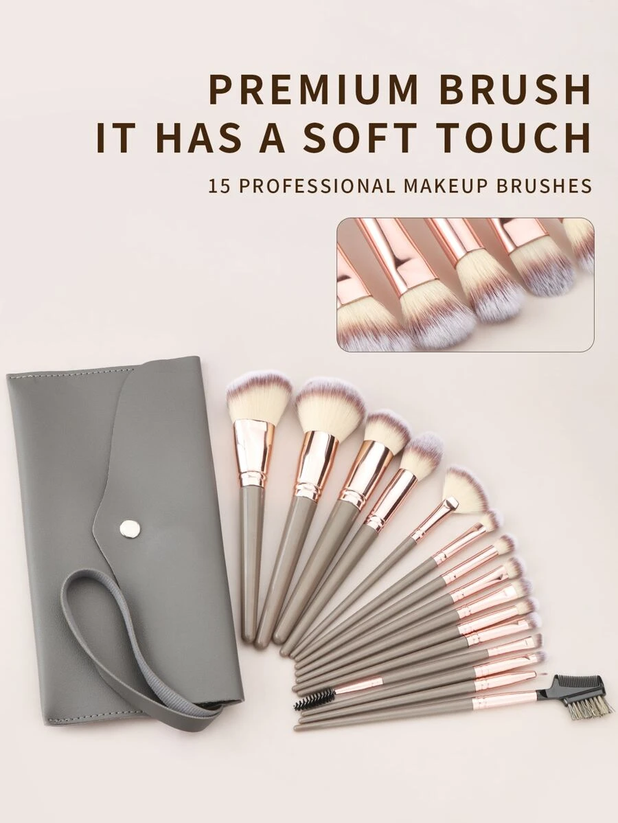 Bộ 15 cọ trang điểm kèm túi đựng, dùng để tán kem nền, má hồng, che khuyết điểm, phấn mắt, kèm túi đựng đồ trang điểm khi đi du lịch, rượu sâm panh, bộ cọ, bộ cọ trang điểm, bộ cọ trang điểm, bộ trang điểm hoàn chỉnh, bộ cọ trang điểm, bộ trang điểm hoàn chỉnh, bộ cọ, bộ cọ trang điểm, bộ quà tặng trang điểm, bộ - màu nâu - Xem 1
