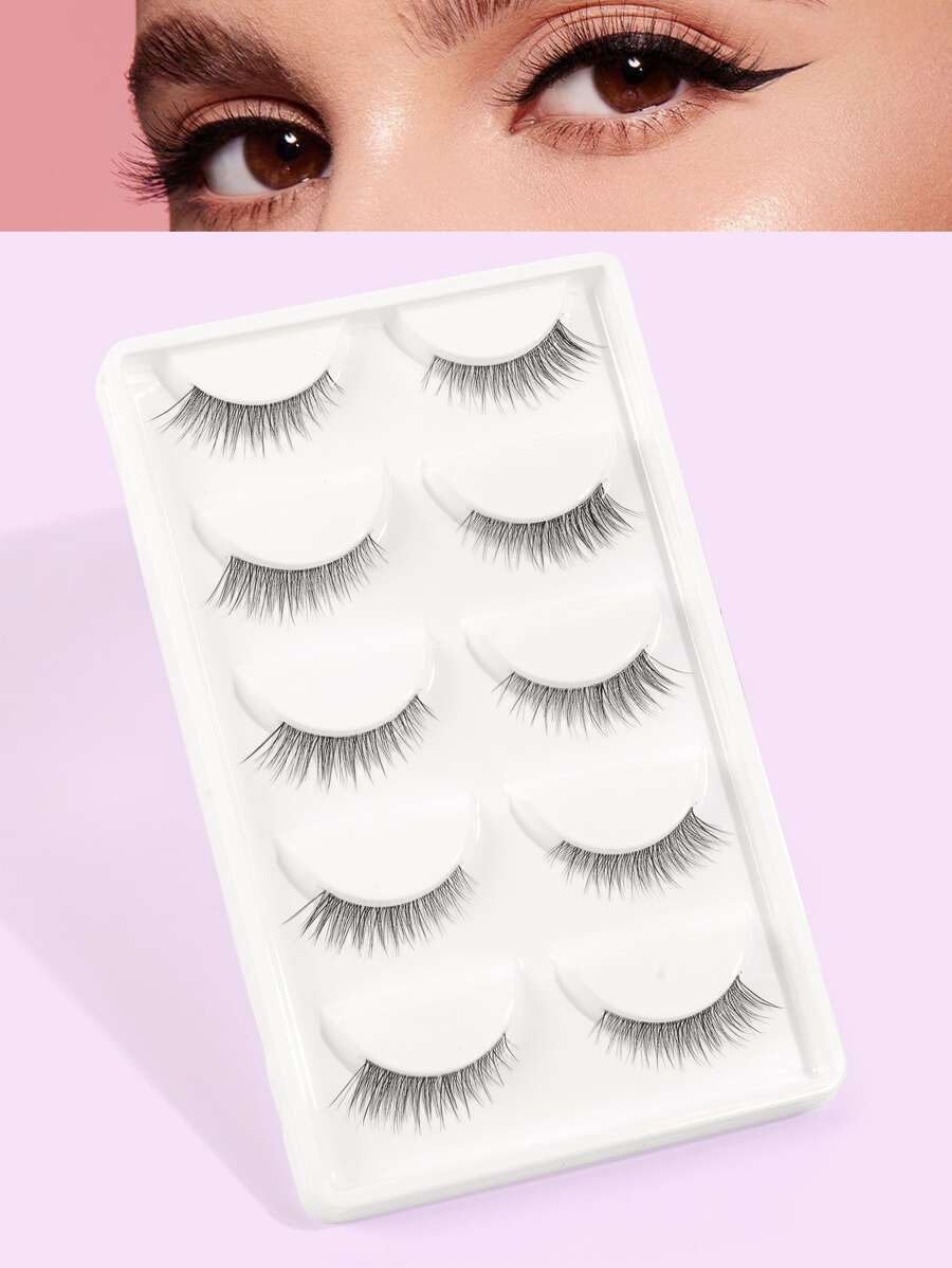 MAGEFY 5 Pairs Of Natural Full False Eyelashes With Clear Stem,Fluffy Slim For Everyday Use Manga Eyelashes, Travel Essentials
