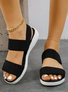 Women's Open Toe Elastic Band Slip On Fashion Roman Sports Sandals - Black - View 1