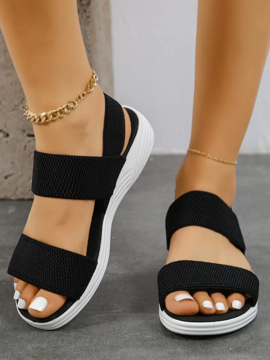 Women's Open Toe Elastic Band Slip On Fashion Roman Sports Sandals - Black - View 1