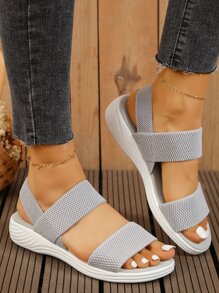 Dép xỏ ngón hở mũi có dây thun co giãn cho nữ, dép lê thể thao phong cách La Mã giản dị mùa hè - Xám - Xem 2