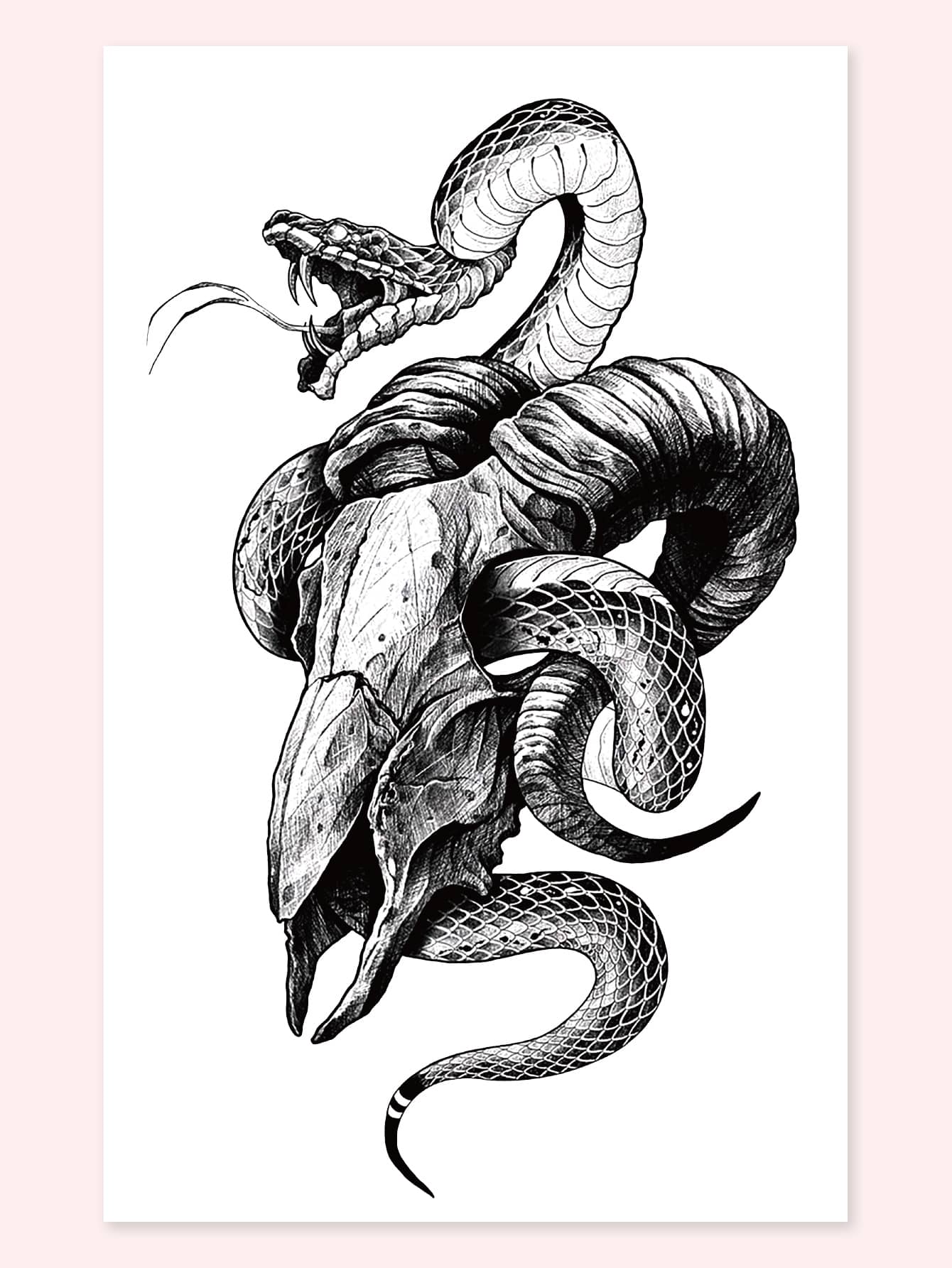 1張蛇印花紋身貼紙 - 黑色 - 查看 1