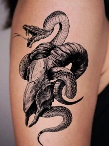 1張蛇印花紋身貼紙 - 黑色 - 查看 2