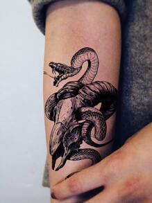 1張蛇印花紋身貼紙 - 黑色 - 查看 3