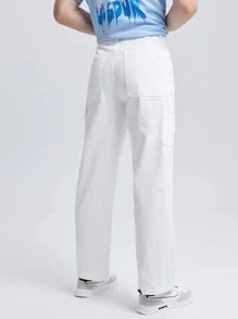 GENTILAND Men Cotton Solid Slant Pocket Straight Leg Trousers - White - View 3