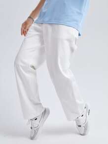 GENTILAND Men Cotton Solid Slant Pocket Straight Leg Trousers - White - View 5
