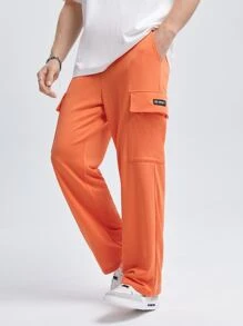 Manfinity 男士標語補丁貼側翻蓋口袋工裝衛褲 - 珊瑚橙 - 查看 1