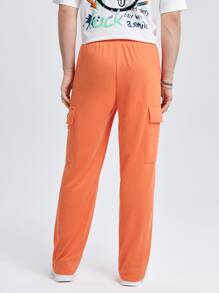 Manfinity 男士標語補丁貼側翻蓋口袋工裝衛褲 - 珊瑚橙 - 查看 3