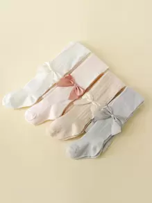 4 件裝女嬰網狀絲襪帶蝴蝶結細節適合夏季戶外活動 - 彩色 - 查看 3