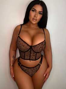 Set de lencería con estampado de leopardo de malla con aro - Multicolor - Ver 1