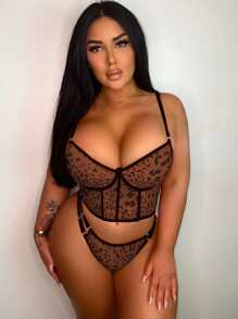 Set de lencería con estampado de leopardo de malla con aro - Multicolor - Ver 4