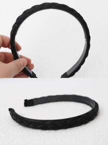 Headband Design Short Braided Synthetic Hair Extension - Black - View 3