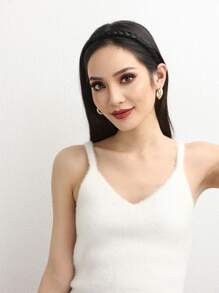 Headband Design Short Braided Synthetic Hair Extension - Black - View 5