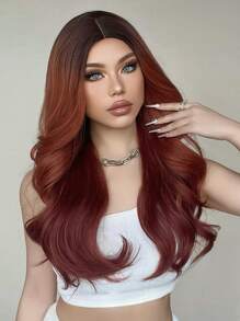 HAIRCUBE Peluca rizada de 26 pulgadas de largo, pelucas onduladas de color marrón rojizo natural para mujeres, peluca sintética de rayita natural - Multicolor - Ver 1