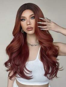 HAIRCUBE Peluca rizada de 26 pulgadas de largo, pelucas onduladas de color marrón rojizo natural para mujeres, peluca sintética de rayita natural - Multicolor - Ver 4