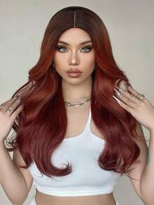 HAIRCUBE Peluca rizada de 26 pulgadas de largo, pelucas onduladas de color marrón rojizo natural para mujeres, peluca sintética de rayita natural - Multicolor - Ver 7