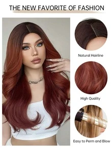 HAIRCUBE Peluca rizada de 26 pulgadas de largo, pelucas onduladas de color marrón rojizo natural para mujeres, peluca sintética de rayita natural - Multicolor - Ver 9