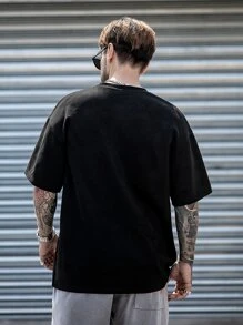 Men Solid Drop Shoulder Tee - Black - View 2