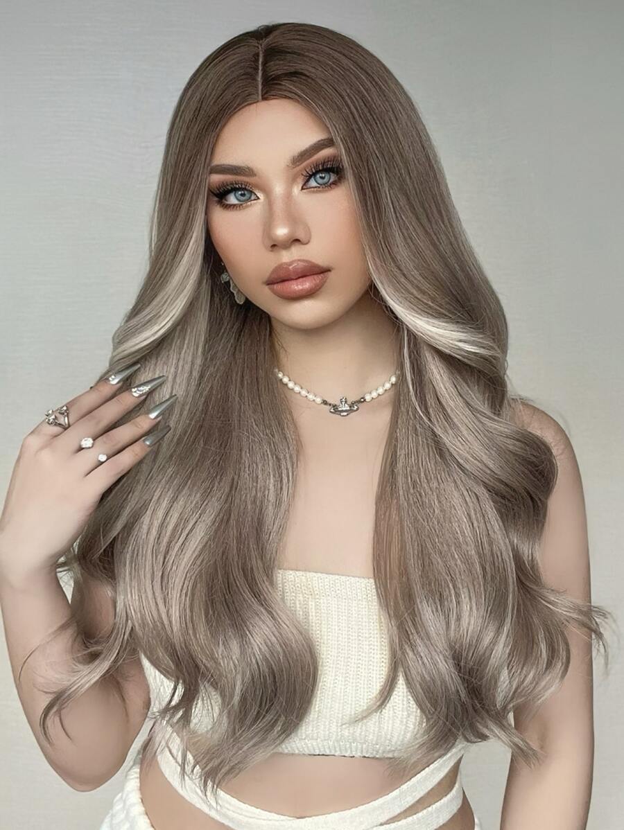 HAIRCUBE 28 Inch Golden Brown Wigs for Women Middle Part Synthetic Wig Natural Curly Wig for Dating Party - Multicolor - View 1