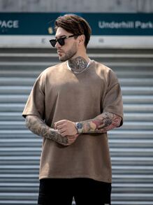 男士素色落肩T恤 - 咖啡棕 - 查看 5