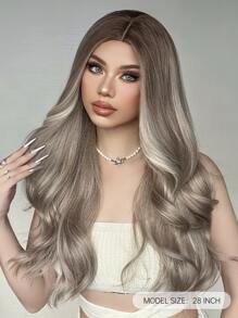 HAIRCUBE 28 Inch Golden Brown Wigs for Women Middle Part Synthetic Wig Natural Curly Wig for Dating Party - Multicolor - View 5