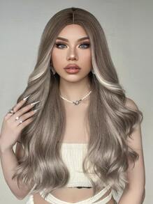 HAIRCUBE 28 Inch Golden Brown Wigs for Women Middle Part Synthetic Wig Natural Curly Wig for Dating Party - Multicolor - View 6