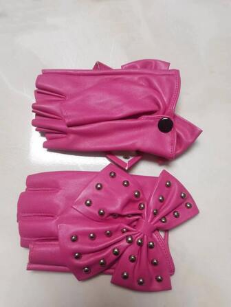 1 双可爱女士蝴蝶结装饰时尚露指手套，适合派对万圣节