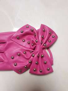 Cute 1pair Women Bow Decor Fashion Fingerless Gloves, For Party Halloween - Hot Pink - View 4