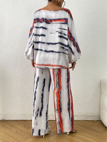 紮染燈籠袖襯衫和闊腿褲 - 灰色 - 查看 2