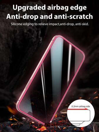 2 件/套粉色气囊夜光苹果玻璃屏幕保护膜适用于 系列（X/XR/13/14Pro/15/15Pro Max/16/16Pro/16Pro Max/16Plus）生日、家人、朋友的礼物钢化玻璃、手机屏幕保护膜、手机配件防水防震防摔防摔防刮防指纹全覆盖
