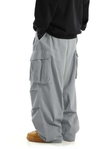 Manfinity EMRG Pantalon Cargo Pour Homme Avec Poche À Rabat Et Cordon De Serrage À Taille Oversize