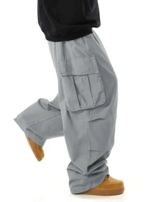 Manfinity EMRG Pantalon Cargo Pour Homme Avec Poche À Rabat Et Cordon De Serrage À Taille Oversize