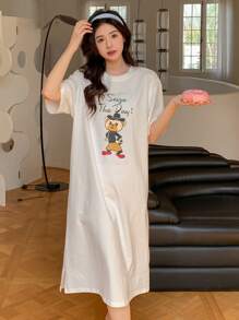 DAZY Váy ngủ & áo ngủ Nữ Chia Hoạt hình Slogan Dễ thương - trắng - Xem 1