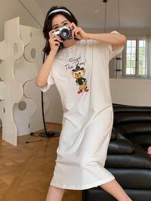 DAZY Váy ngủ & áo ngủ Nữ Chia Hoạt hình Slogan Dễ thương - trắng - Xem 4