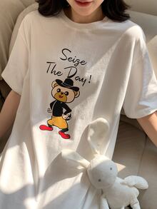 DAZY Váy ngủ & áo ngủ Nữ Chia Hoạt hình Slogan Dễ thương - trắng - Xem 6