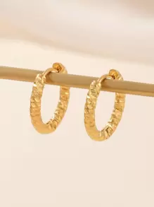 Textured Vòng khuyên tai Thép không gỉ Vàng Vàng - Vàng - Xem 1