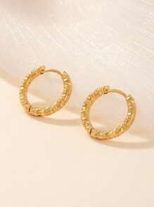 Textured Vòng khuyên tai Thép không gỉ Vàng Vàng - Vàng - Xem 2