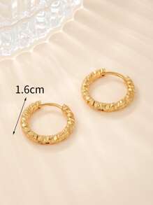 Textured Vòng khuyên tai Thép không gỉ Vàng Vàng - Vàng - Xem 4