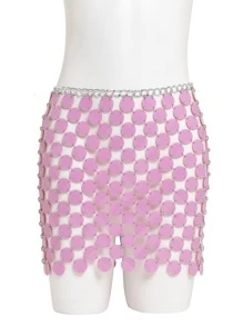 Disc Decor Waist Skirt - Pink - View 2