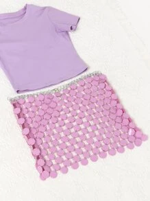 Disc Decor Waist Skirt - Pink - View 7