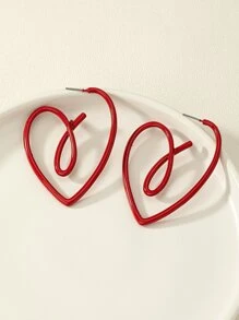 1对时尚优雅镂空心形耳环 - 紅色 - 查看 2