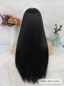 1pc Long Straight Synthetic Wig With Bangs & 1pc Wig Cap - Black - View 2