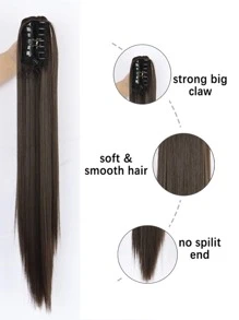 Claw Clip Long Straight Ponytail Synthetic Hair Extension - Brown - View 4