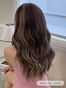 HAIRCUBE 24 Inch Brown Blond Highlights Wig Hair Curly Wig With Bangs Korean Elegant Synthetic Wig - Piano Color - View 2